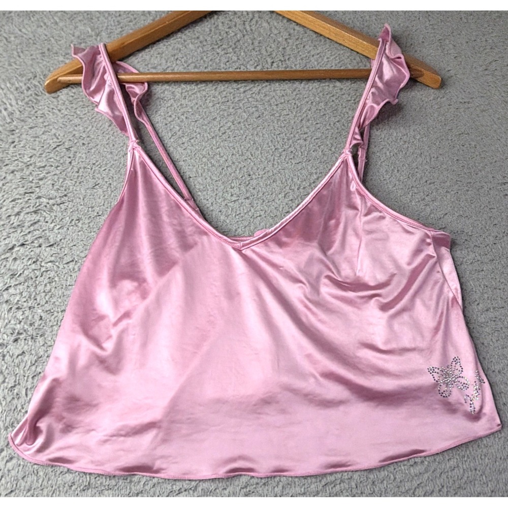 Juicy Couture Cami Top Womens Size Small Satin Pink Butterfly Logo Juicy Couture
